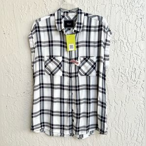 Rails sleeveless button down shirt plaid ivory blue brown medium